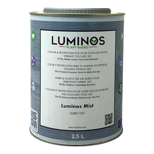 Luminos LUM1101 - MIST- Biopolymer-Lasur auf Wasserbasis. Verwendung für Holz im Außenbereich - Grau Mist 2.5 L von SOLRAC COATINGS