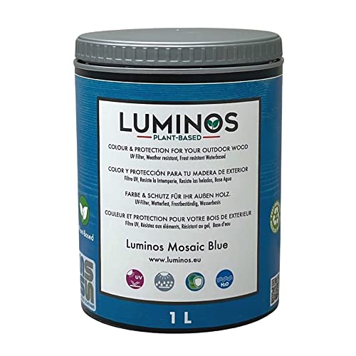 Luminos LUM1104- MOSAIC BLAU - Biopolymer-Lasur auf Wasserbasis. Verwendung für Holz im Außenbereich - Blau Mosaic 1L von SOLRAC COATINGS