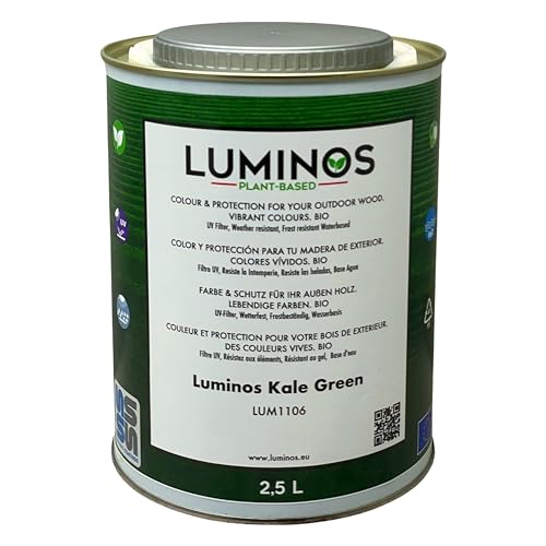 Luminos LUM1106- KALE GREEN - Biopolymer-Lasur auf Wasserbasis. Verwendung für Holz im Außenbereich - Grün Kale 2.5L von SOLRAC COATINGS