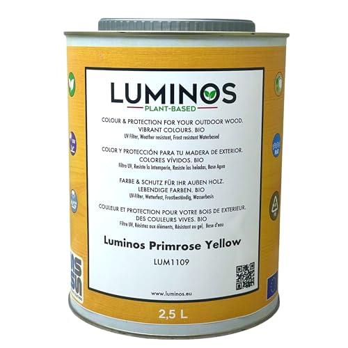 Luminos LUM1109 - PRIMROSE YELLOW - Biopolymer-Lasur auf Wasserbasis. Verwendung für Holz im Außenbereich - Gelb 2.5L von SOLRAC COATINGS