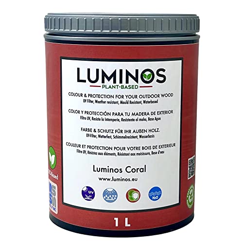 Luminos LUM1110- CORAL - Biopolymer-Lasur auf Wasserbasis. Verwendung für Holz im Außenbereich - Coral Red 1L von SOLRAC COATINGS