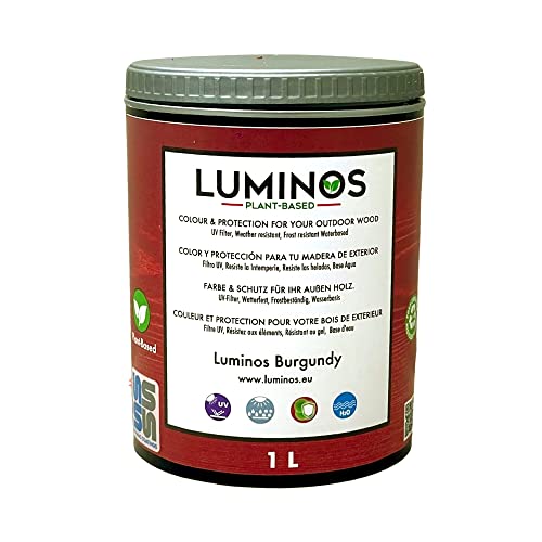 Luminos LUM1112 - BURGUNDY - Biopolymer-Lasur auf Wasserbasis. Verwendung für Holz im Außenbereich - Wine Burgundy 1L von SOLRAC COATINGS