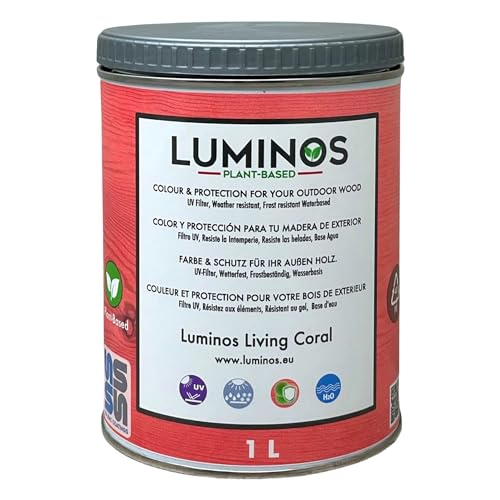 Luminos LUM1113 - LIVING CORAL - Biopolymer-Lasur auf Wasserbasis. Verwendung für Holz im Außenbereich - Pink Coral 1L von SOLRAC COATINGS