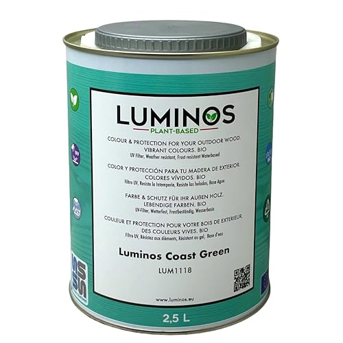 Luminos LUM1118 - COAST GREEN - Biopolymer-Lasur auf Wasserbasis. Verwendung für Holz im Außenbereich - Coast Grün 2.5L von SOLRAC COATINGS
