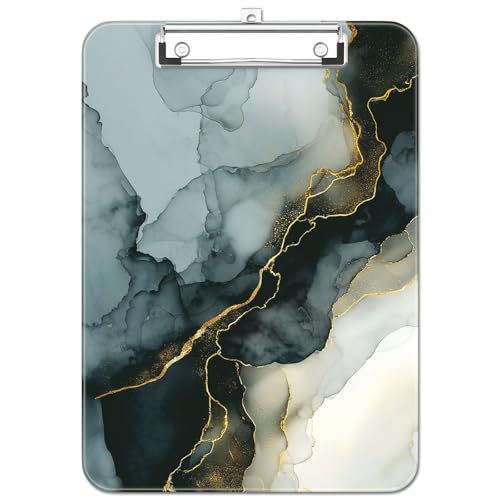 Luminzo Kunststoff Niedliches Klemmbrett mit Stifthalter, Flache Metallklammer, A4 Format 23 x 32 cm, Klemmbrett für Lehrer, Krankenschwestern, Klassenzimmer,Ink Painted Marble von Luminzo