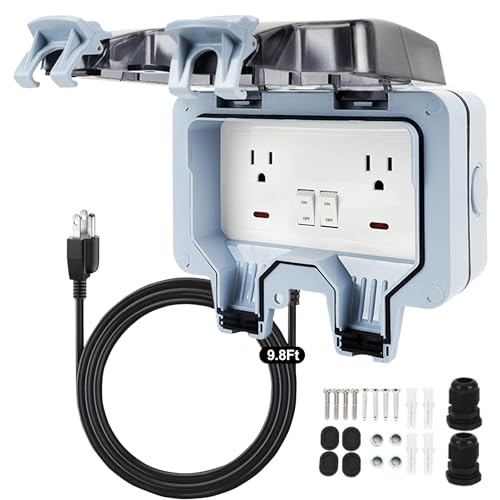 Außensteckdose mit 2,5 m Verlängerungskabel, IP66 wasserdicht, mit Ein-/Ausschalter und Kontrollleuchte, Außensteckdose für Garten, Hof, Sportplatz Außensteckdose mit 2,5 m Verlängerungskabel, IP66 wasserdicht, mit Ein-/Ausschalter und Kontrollleuchte, Außensteckdose für Garten, Hof, Sportplatz von Lumirio