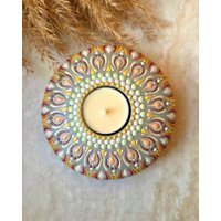 Handbemaltes Mandala Teelicht, Windlicht, Bunter Punkt, Geschenk, Mandala-stein, Boho, Für Zuhause Handbemaltes Mandala Teelicht, Windlicht, Bunter Punkt, Geschenk, Mandala-stein, Boho, Für Zuhause von LumisDotsClay