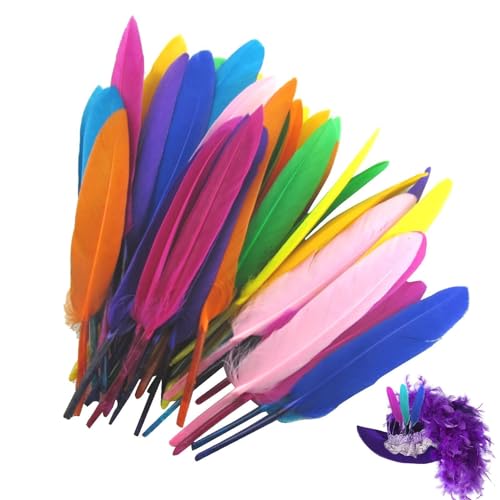 50 Federn zum Basteln – Bastelfedern | Bastelbedarf | Pompons | große Federn natürlich | gemischte Farben | Federn in Regenbogenfarben für Kinder, handgefertigte Hochzeits-Party-Dekorationen von Lumiscent