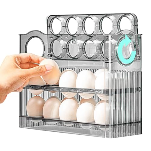 Lumiscent Eierhalter, Umklappbare Eier-Aufbewahrungsbox, ABS-Eier-Organizer, 3-stufige Eierhalter-Aufbewahrung, 30 Stück, Eier-Aufbewahrungsbehälter Für Kühlschrank-Seitentür Oder Arbeitsplatte von Lumiscent
