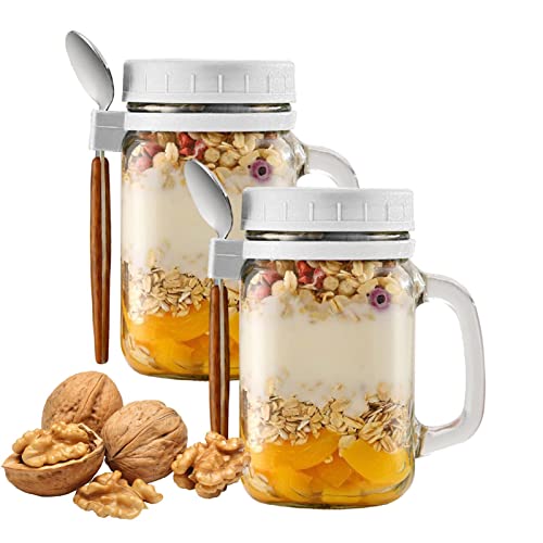 Lumiscent Late-Overnight-Oats-Gläser, luftdichte Frühstücksgläser, 2er-Pack Overnight-Oats-Gläser mit Deckel und Löffel, Overnight-Oats-Behälter, 480-ml-Gläser für Müsli, Joghurt, Gemüse und Obst von Lumiscent