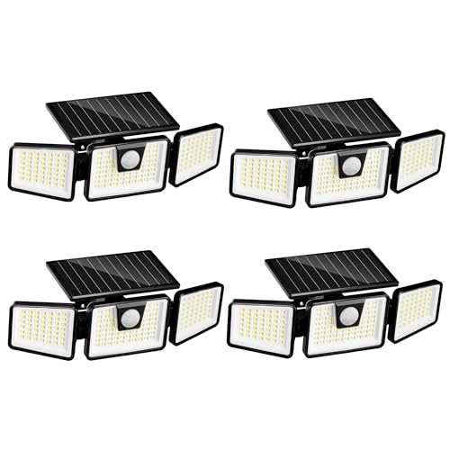 Lumisky 4 Stück Solarstrahler Falcon mit 3 Köpfen, schwarz, leistungsstark, weiß, schwenkbar, mit Bewegungsmelder, ideal für die Sicherung von Garten, Terrasse und Außenbereich (H9,3 cm) von Lumisky