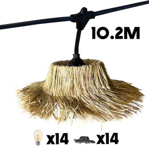 Lumisky Lichterkette für den Außenbereich, anschließbar, 10,2 m, mit 14 LED-Glühfaden, E27, Warmweiß, Tahiti Light, Lampenschirm aus Stroh, Boho-Stil Lumisky Lichterkette für den Außenbereich, anschließbar, 10,2 m, mit 14 LED-Glühfaden, E27, Warmweiß, Tahiti Light, Lampenschirm aus Stroh, Boho-Stil von Lumisky