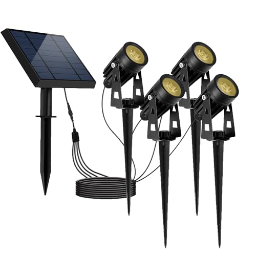 Lumisky Roundy Solarstrahler mit Solarpanel, leistungsstark, warmweiß, 4 in 1, zum Stecken oder Befestigen, ideal für Garten, Terrasse und Einfahrt (H27 cm), 4 Stück von Lumisky
