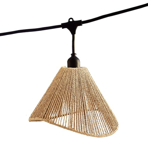 RAFFY LIGHT Verbindbare LED-Lichterkette mit Lampenschirmen aus Seil im Boho-Stil, 7 Leuchtmittel mit Glühfaden E27-Fassung, warmweiß, 6 m von Lumisky