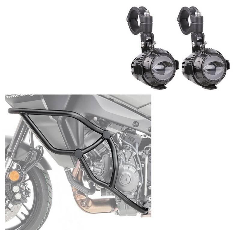 Lumitecs Halter LED Zusatzscheinwerfer ECE Paar + Sturzbügel passend für Yamaha Tracer von Lumitecs