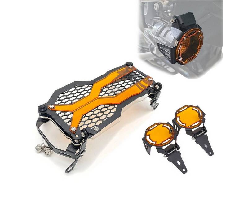 Lumitecs Halter Scheinwerferschutz orange + Scheinwerfergitter passend für BMW R 1200 von Lumitecs