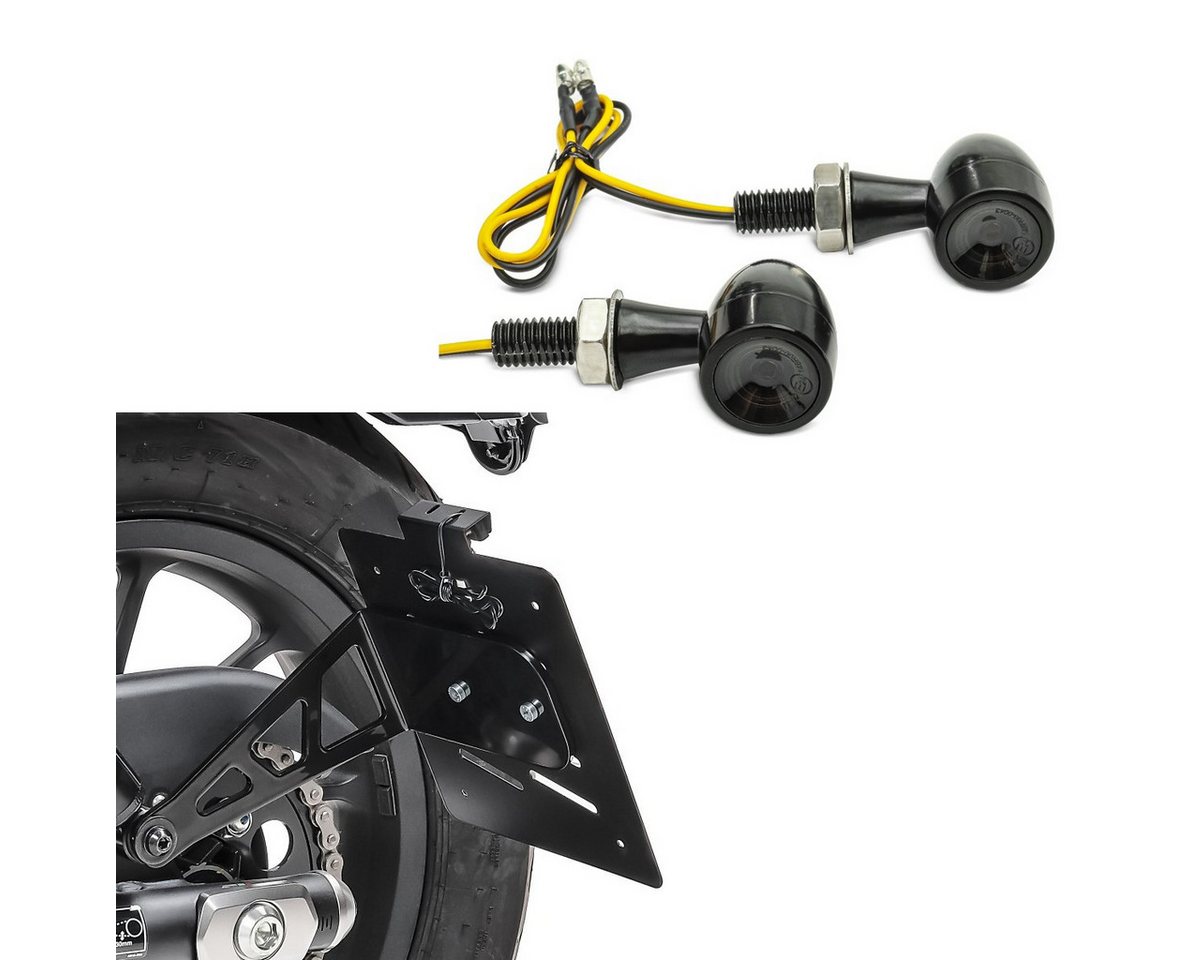 Lumitecs Halter Seitlicher Kennzeichenhalter + LED Blinker BL18 mit E-Prüfzeichen vorn von Lumitecs