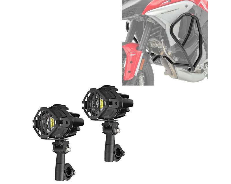 Lumitecs Halter Set: LED Zusatzscheinwerfer S22X + Sturzbügel passend für Ducati Multi von Lumitecs
