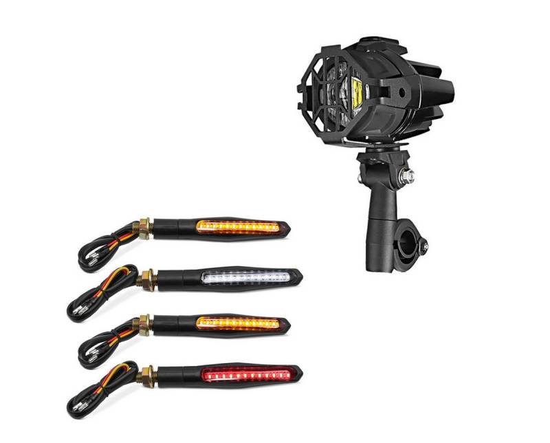 Lumitecs Halter Set: Motorrad LED Zusatzscheinwerfer mit Sturzbügel Halter und Schutzg von Lumitecs