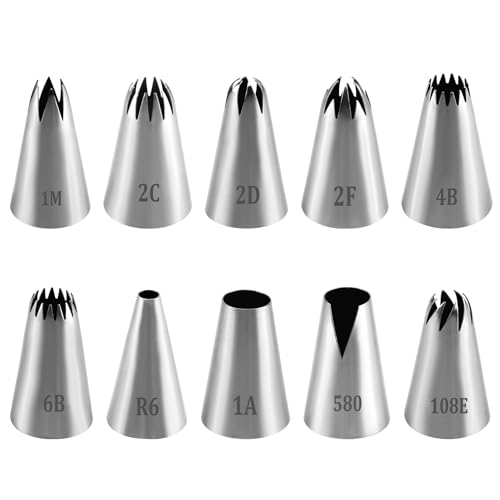 10 Stück Profi Spritztüllen Große, 304 Edelstahl Kuchen dekorieren Tipps Wiederverwendbar Tüllen Professionelle Tüllen Set für Sahne Spritzgebäck Dekorieren Backen Zuckerguss Brandteig 10 Stück Profi Spritztüllen Große, 304 Edelstahl Kuchen dekorieren Tipps Wiederverwendbar Tüllen Professionelle Tüllen Set für Sahne Spritzgebäck Dekorieren Backen Zuckerguss Brandteig von Lumitrex