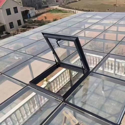 Dachausstiegsfenster Dachfenster mit transparenter Dachfensterplatte, manuelle Belüftung, Beleuchtung, Dachfenster for Wintergartendach(70x50cm/27.6x19.7in) von Lumivex