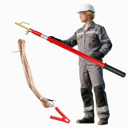 Isolierstab gegen Stromschläge und 4,8 m Kupferdraht, rotes Epoxidharz, tragbarer Entladestab mit 10 kV/35 kV/110 kV/220 kV(220kV-3m(118in)-(4 SECTIONS)) von Lumivex