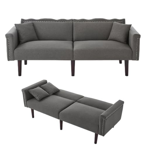 2 Sitzer Sofa mit Schlaffunktion, Schlafsofa Umwandelbar, Klappsofa mit Schlaffunktion, Unabhängig Verstellbare Doppelrückenlehnen, Ausklappbares Sofa, Baumwoll-Leinen-Stoff, 176x72x72cm (Stil A) von Lumivortex