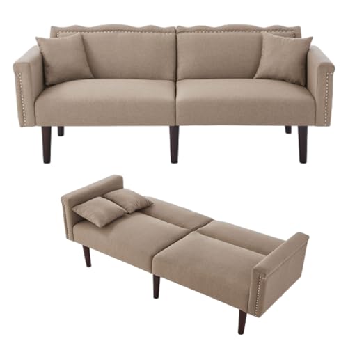 2 Sitzer Sofa mit Schlaffunktion, Schlafsofa Umwandelbar, Klappsofa mit Schlaffunktion, Unabhängig Verstellbare Doppelrückenlehnen, Ausklappbares Sofa, Baumwoll-Leinen-Stoff, 176x72x72cm (Stil B) von Lumivortex