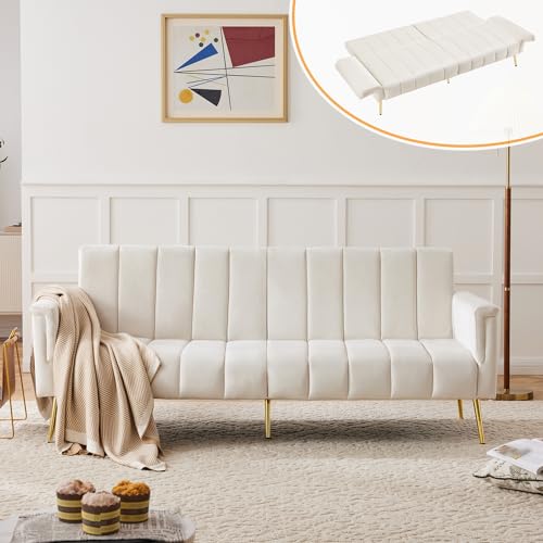 Lumivortex 2 Sitzer Sofa mit Schlaffunktion, Schlafsofa Umwandelbar mit 5-Fach Verstellbare Rückenlehne, Ausklappbares Sofa mit 5-Fach Verstellbare Armlehnen, Klappsofa, 183x76x75cm (Beige) von Lumivortex