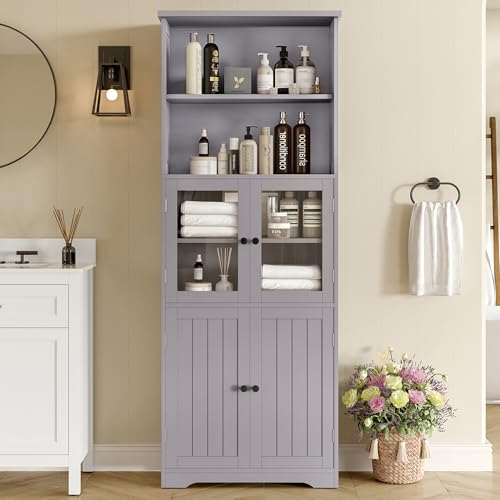 Lumivortex Badschrank Hochschrank, Badezimmerschrank mit Zwei Offene Ablagefächer, Badezimmer Hochschrank mit Verstellbare Trennwände, Mehrzweckschrank, Badmöbel, 57.4 X 28.5 X 160cm (Stil A) von Lumivortex
