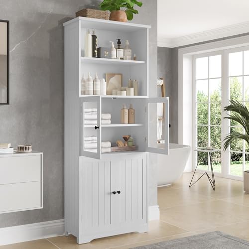 Lumivortex Badschrank Hochschrank, Badezimmerschrank mit Zwei Offene Ablagefächer, Badezimmer Hochschrank mit Verstellbare Trennwände, Mehrzweckschrank, Badmöbel, 57.4 X 28.5 X 160cm (Stil B) von Lumivortex