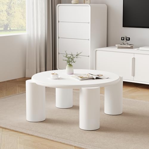 Lumivortex Couchtisch Rund, Wohnzimmertisch Modern, Couchtisch Weiß mit 4 Beinen, Kaffeetisch, Wohnzimmertische für Wohnzimmer, Schlafzimmer, Balkon, Büro, 70 x 70 x 40 cm(Stil F) von Lumivortex