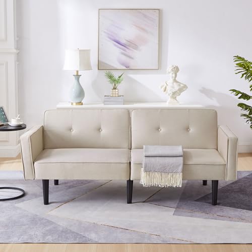Lumivortex Doppelschlafsofa, Klappsofa, Gästebett mit It Schlaffunktion, Unabhängig Verstellbarer Rückenlehne. Baumwoll und Leinenstoff, Hochdichter Schaumstoff. 176 × 76 × 74 cm, Beige. (Beige) von Lumivortex