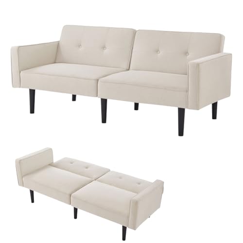 Lumivortex Klappsofa mit Schlaffunktion, Schlafsofa mit Unabhängig Verstellbare Doppelrückenlehnen, Schlafcouch, Sofa 2 Sitzer, Schlafsofa Klein, 176x76x74cm (Beige) von Lumivortex