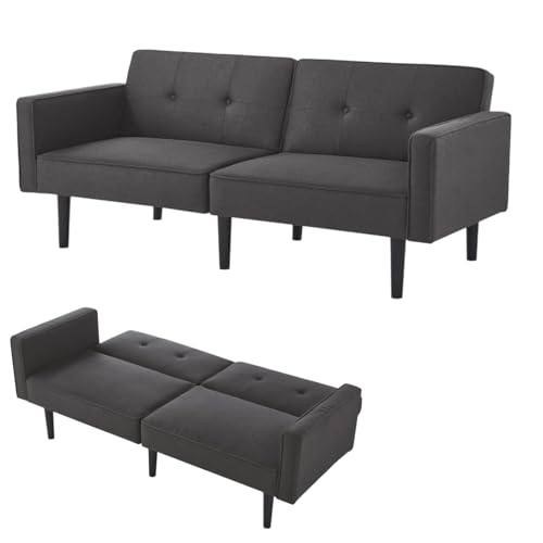 Lumivortex Klappsofa mit Schlaffunktion, Schlafsofa mit Unabhängig Verstellbare Doppelrückenlehnen, Schlafcouch, Sofa 2 Sitzer, Schlafsofa Klein, 176x76x74cm (Schwarz) von Lumivortex