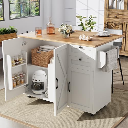 Lumivortex Kücheninsel Freistehend, Kücheninsel mit Arbeitsplatte, Küchenwagen Auf Rollen, Küchenschrank mit Speicherraum, Küchenwagen Weiß, Kaffeeschrank, Buffetschrank, 120x43.2x92cm (Weiß) von Lumivortex