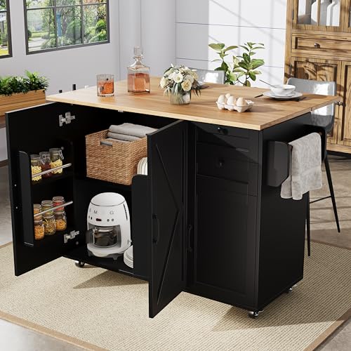 Lumivortex Kücheninsel Freistehend Schwarz, Kücheninsel mit Arbeitsplatte, Küchenwagen Auf Rollen, Küchenschrank mit Speicherraum, Kaffeeschrank, Buffetschrank, 120x43.2x92cm (Schwarz) von Lumivortex