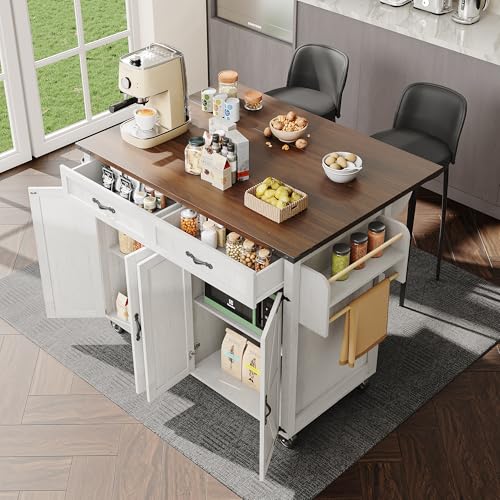 Lumivortex Kücheninsel mit Arbeitsplatte Faltbar, Küchenwagen Auf 5 Rollen, Küchenschrank, Kücheninsel Freistehend Weiß, Küchenkommode mit Vier Türen und Zwei Schubladen, 140 x 73 x93cm (Stil B) Lumivortex Kücheninsel mit Arbeitsplatte Faltbar, Küchenwagen Auf 5 Rollen, Küchenschrank, Kücheninsel Freistehend Weiß, Küchenkommode mit Vier Türen und Zwei Schubladen, 140 x 73 x93cm (Stil B) von Lumivortex
