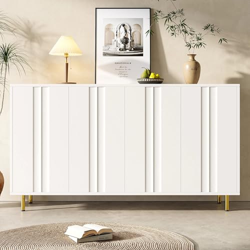 Lumivortex Sideboard, Schrank Lagerschrank, Großer Stauraum, Geeignet Für Küche, Esszimmer Und Wohnzimmer, 140 X 40 X 85,9 4-türiger Weiß Lagerschrank von Lumivortex
