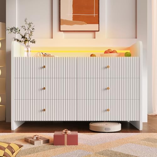 Lumivortex Sideboard Weiss, Küchenschrank mit LED, Kommode mit Schubladen, Highboard Weiss, Küchenschrank mit Arbeitsplatte, 120x40x75cm, Komode für Wohnzimmer, Kaffeebar, Flur Möbel (Stil C) von Lumivortex