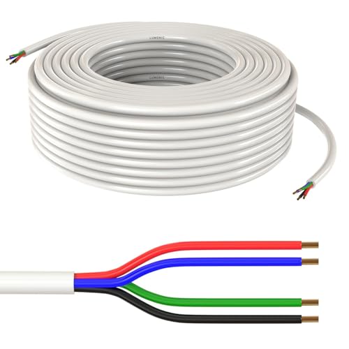 50m Lumonic 4x 0,34mm² RGB LED Steuerleitung weiss 1m I ummanteltes 4 adriges Kabel flexibel I LiYY Verlängerung, Stromkabel, LED Zuleitung, Steuerkabel von Lumonic