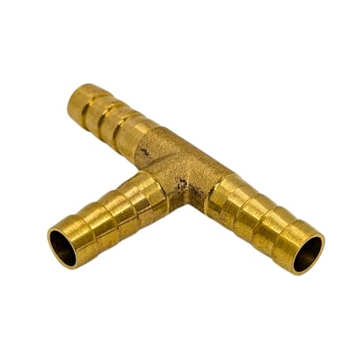 5x Lumonic I T-Schlauchverbinder I für 6mm (1/4") Schlauch I aus Messing I T-Verbinder I T-Stück I mit Dornenprofil I Druckluft & Wasser I für Werkstätten, Betriebe und Heimwerker von Lumonic