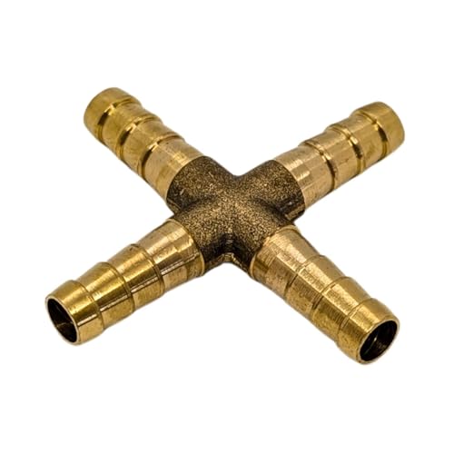 5x Lumonic I X-Schlauchverbinder I für 6mm (1/4") Schlauch I aus Messing I Kreuz-Verbinder I X-Stück I mit Dornenprofil I Druckluft & Wasser I für Werkstätten, Betriebe und Heimwerker von Lumonic