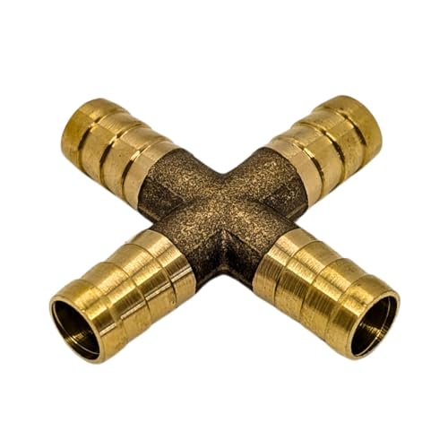 5x Lumonic I X-Schlauchverbinder I für 9mm (3/8") Schlauch I aus Messing I Kreuz-Verbinder I X-Stück I mit Dornenprofil I Druckluft & Wasser I für Werkstätten, Betriebe und Heimwerker von Lumonic