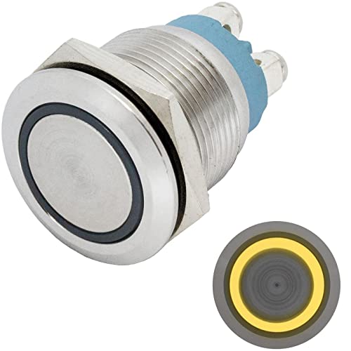 Lumonic Edelstahl Drucktaster flach 19mm Durchmesser I Mit einer Ring LED in Gelb Maße: Schraubanschluss 250V 3A I Vandalismussicher nach dem IP65 Sta von Lumonic