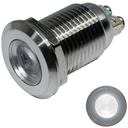 Lumonic LED Kontrollleuchte 12mm Kalt-Weiß 6000K aus Edelstahl I Signalleuchte mit Schraubanschluss - IP67 I Signallampe für Auto mit 6V, 12V & 24V LE von Lumonic