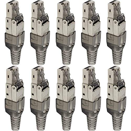 Lumonic 10x Netzwerkstecker RJ45 Metall Stecker werzeuglos | Mit Zugentlastung und vergoldeten Kontakten I Crimpstecker für CAT5 CAT6A CAT7 Netzwerk-L von Lumonic