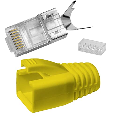 Lumonic 10x Netzwerkstecker RJ45 Stecker Gelb I Mit Zugentlastung, Einführhilfe & Knickschutz I Crimpstecker für CAT5, CAT6 und CAT7 Netzwerk-LAN-Kabe von Lumonic