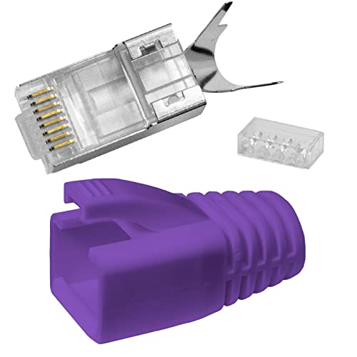 Lumonic 10x Netzwerkstecker RJ45 Stecker Lila I Mit Zugentlastung, Einführhilfe & Knickschutz I Crimpstecker für CAT5, CAT6 und CAT7 Netzwerk-LAN-Kabe von Lumonic