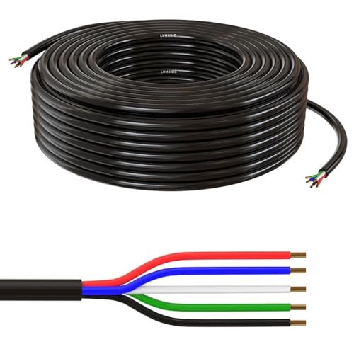 Lumonic 5x0,34mm² RGBW LED Steuerleitung schwarz 50m | ummanteltes 5 adriges Kabel flexibel | LiYY Verlängerung, Stromkabel, LED Zuleitung, Steuerkabel von Lumonic